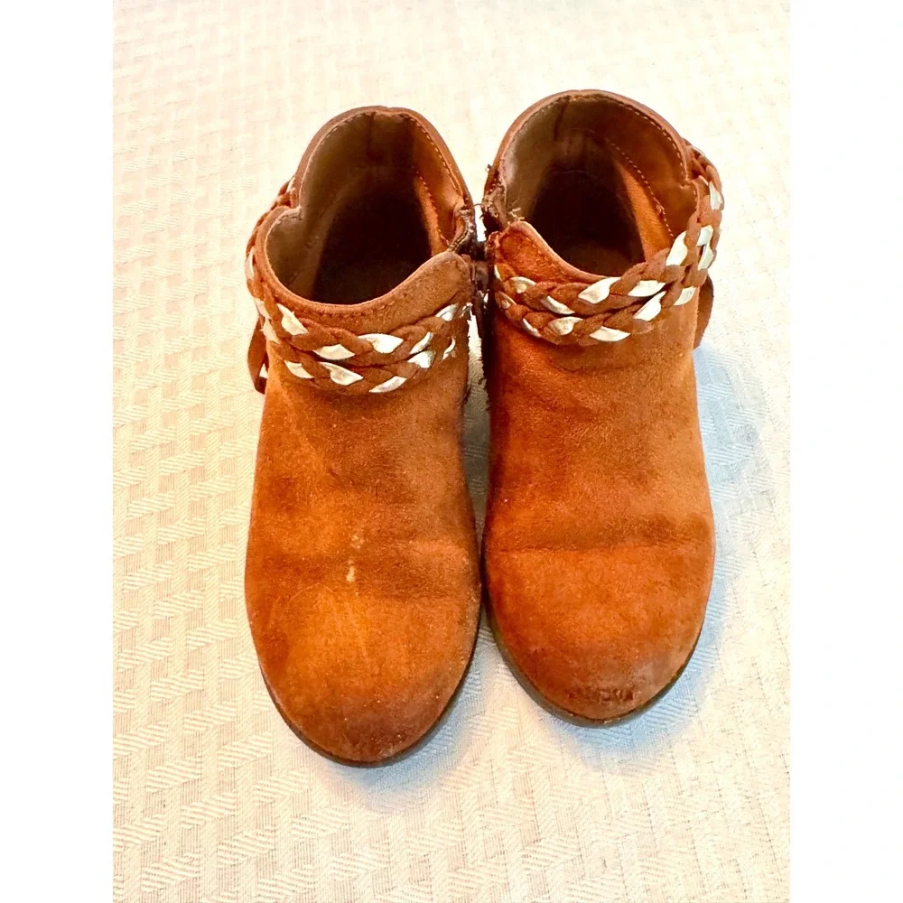 Wonder Nation Toddler Girls Western Fringe Ankle Boots Brown Size 7 Braided Trim